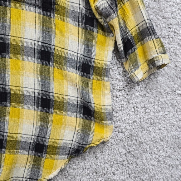 Maeve Shirt Women M/L Yellow Plaid Button Up Embroidered 3/4 Sleeve Flowers Boho - Picture 3 of 14